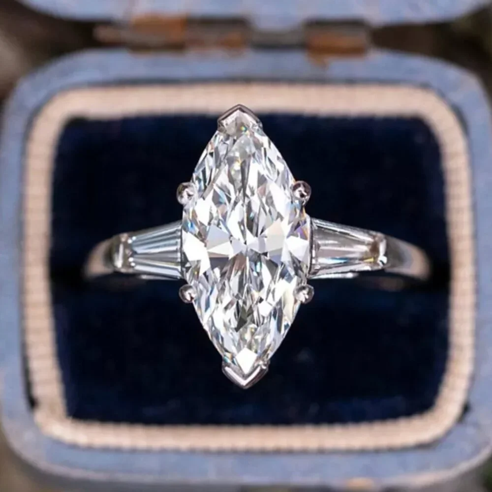 NEW 14K White Gold Marquise Cut Diamond Ring - Picture 2 of 7